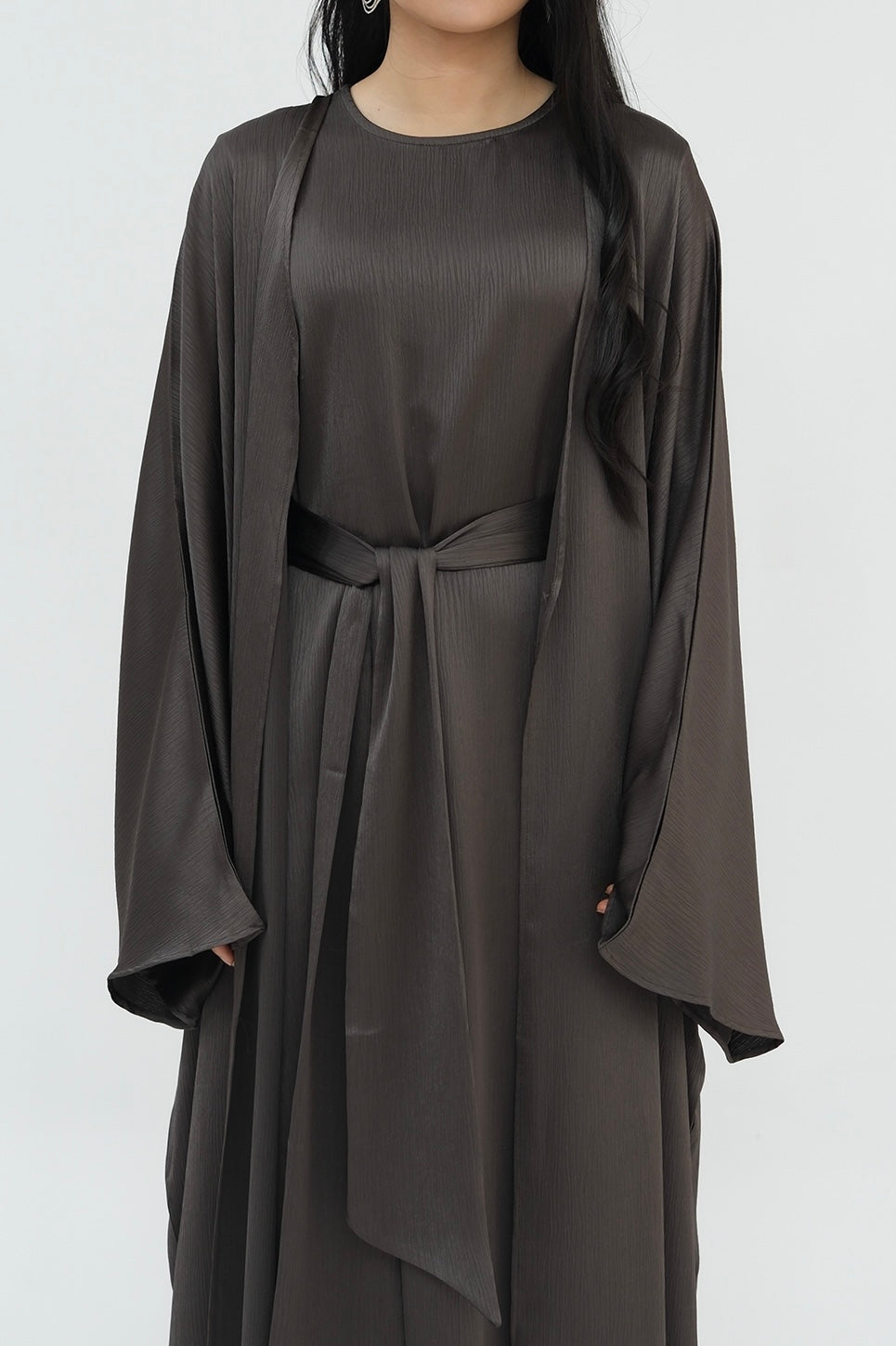 Jalilah 2PCS Modest Abaya Set with Crystal Chain 806 - Gray