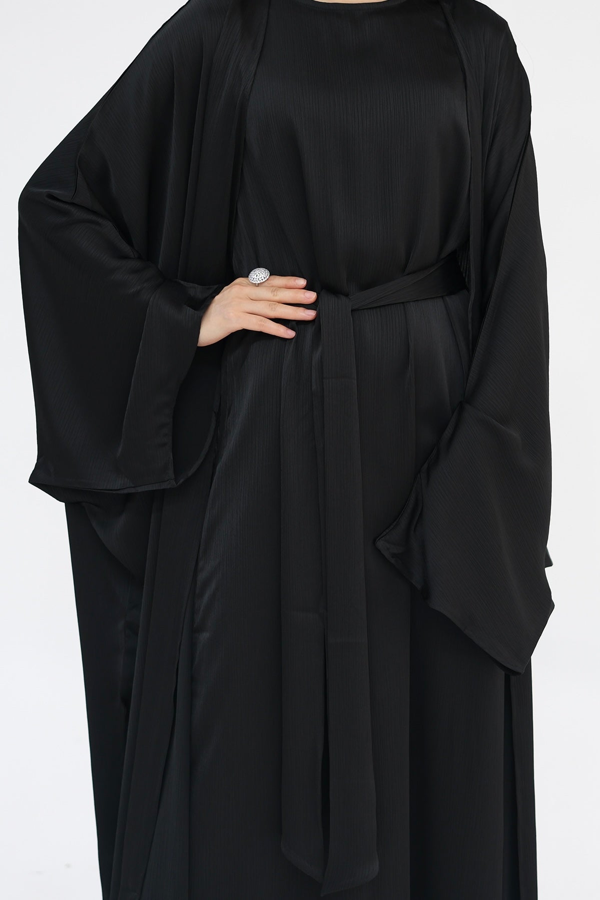 Jalilah 2PCS Modest Abaya Set with Crystal Chain 806 - Black