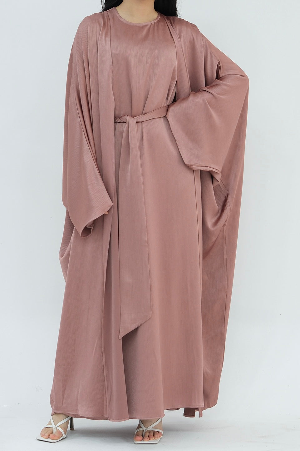 Jalilah 2PCS Modest Abaya Set with Crystal Chain 806 - Pink