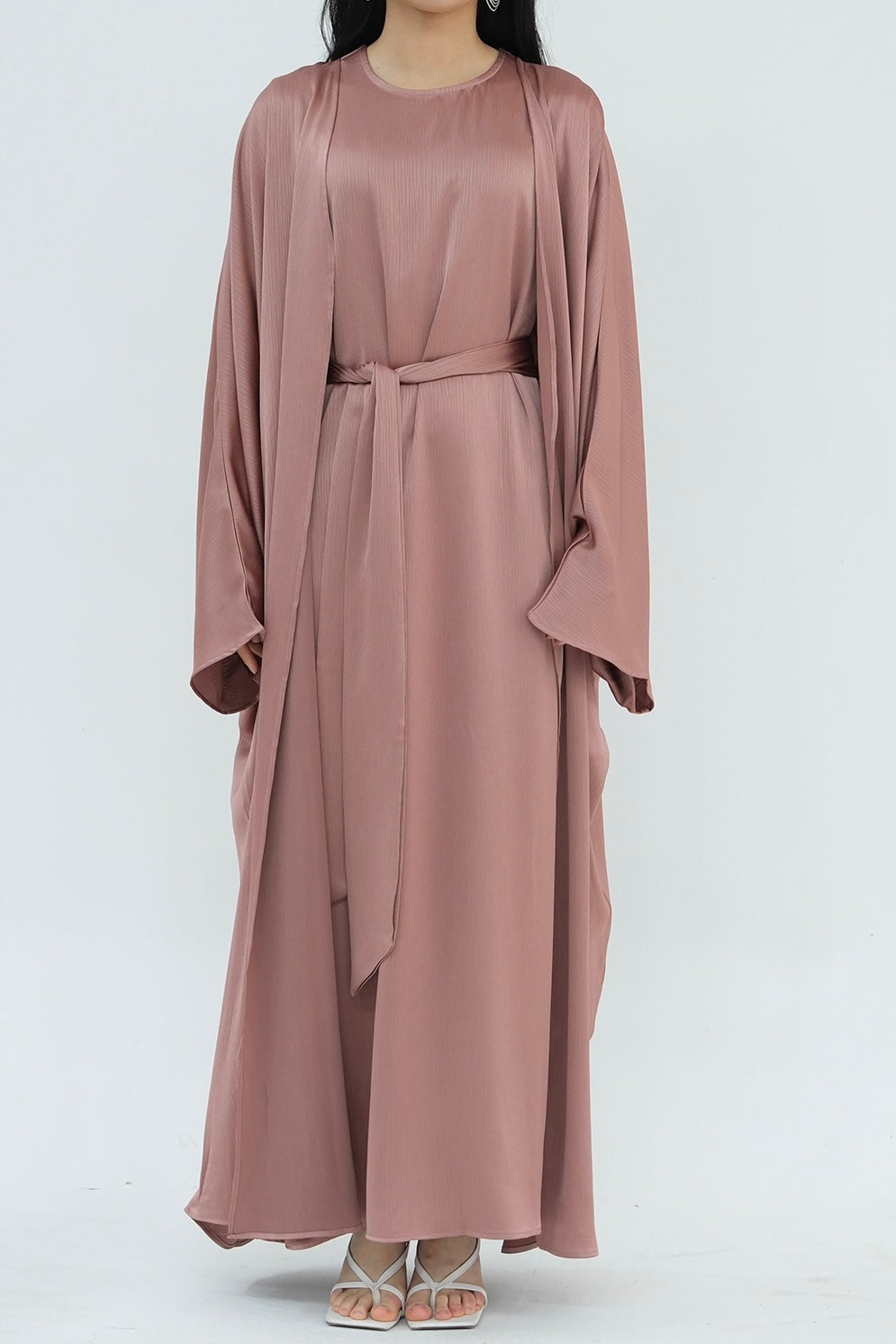 Jalilah 2PCS Modest Abaya Set with Crystal Chain 806 - Pink