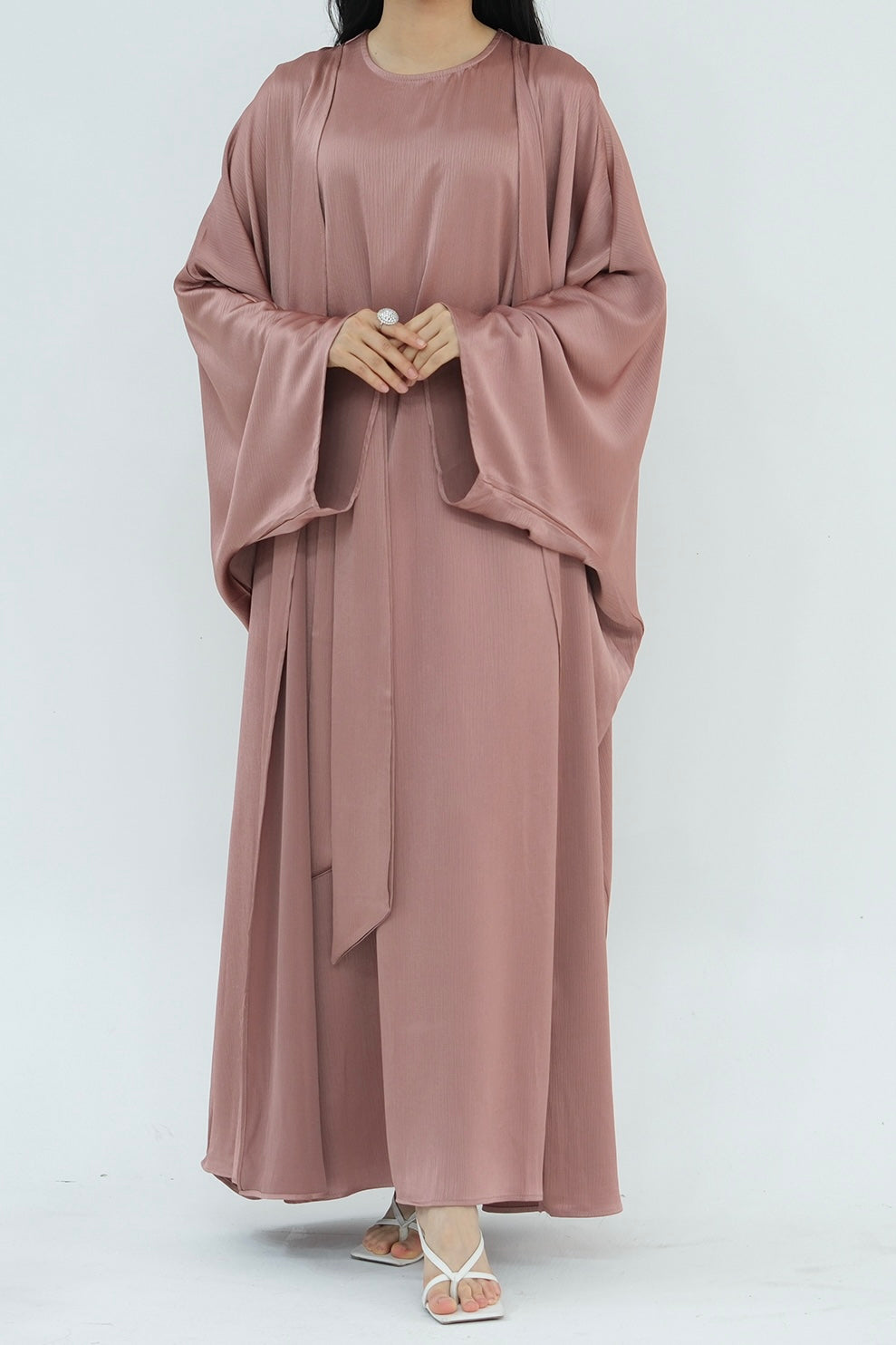 Jalilah 2PCS Modest Abaya Set with Crystal Chain 806 - Pink