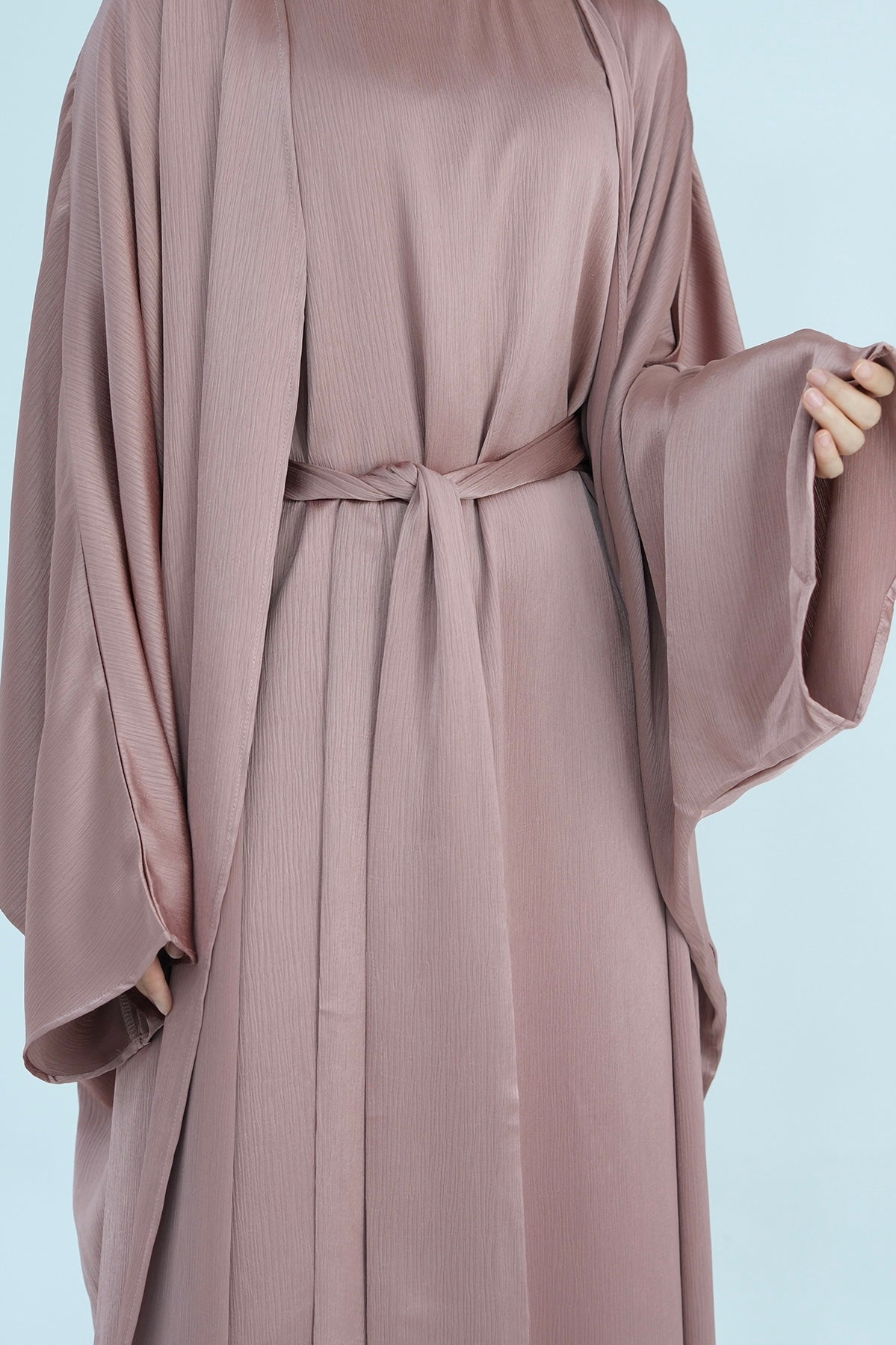 Jalilah 2PCS Modest Abaya Set with Crystal Chain 806 - Pink