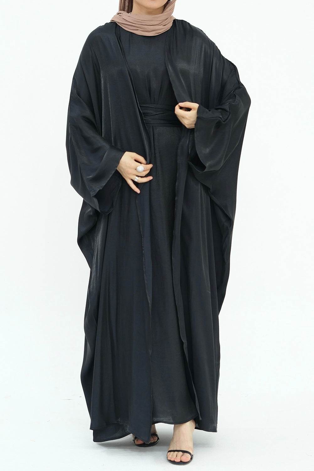 Sania Metallic Shimmer Modest Abaya Set 808 -Black