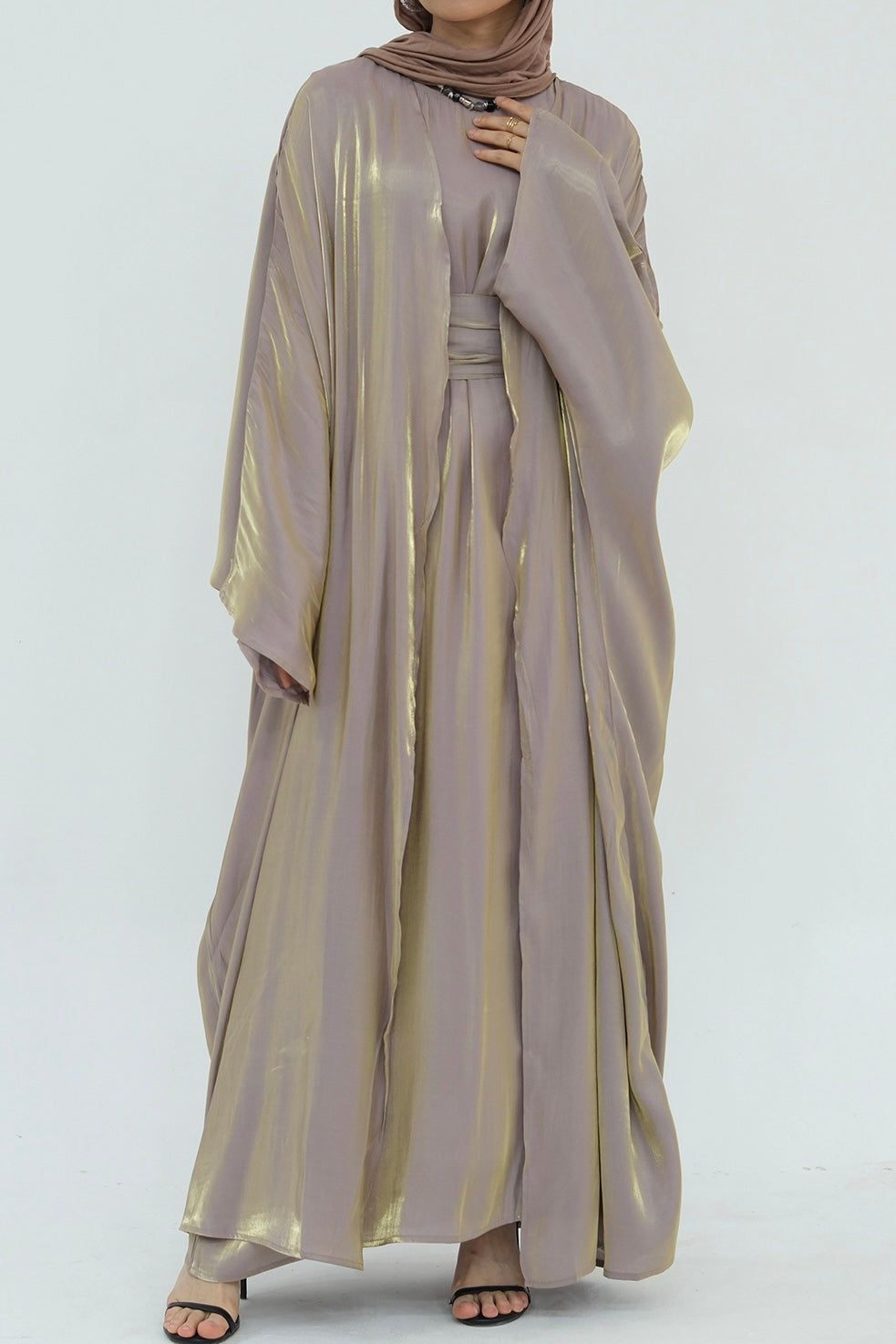 Sania Metallic Shimmer Modest Abaya Set 808 - Lilac