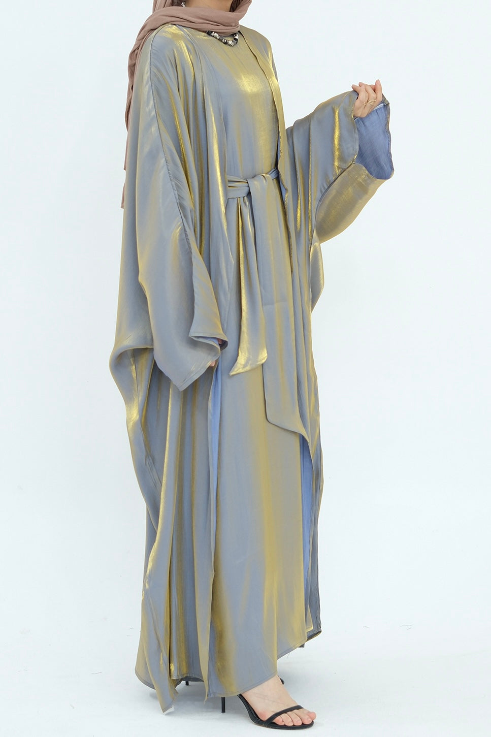 Sania Metallic Shimmer Modest Abaya Set 808 - Gray