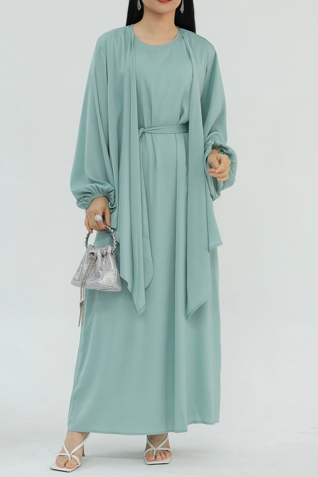 Ablah Two-Piece Modest Abaya Set 815 - Mint Green