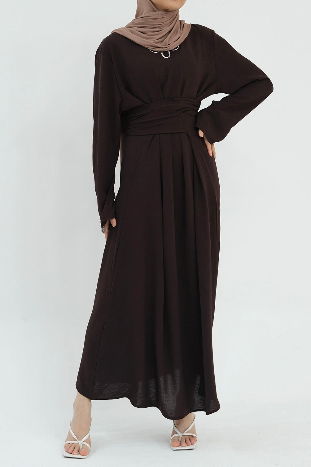 Hanadi Wrap Maxi Dress Abaya 822 - Coffee