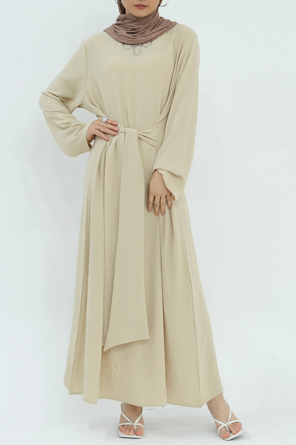 Hanadi Wrap Maxi Dress Abaya 822 - Beige