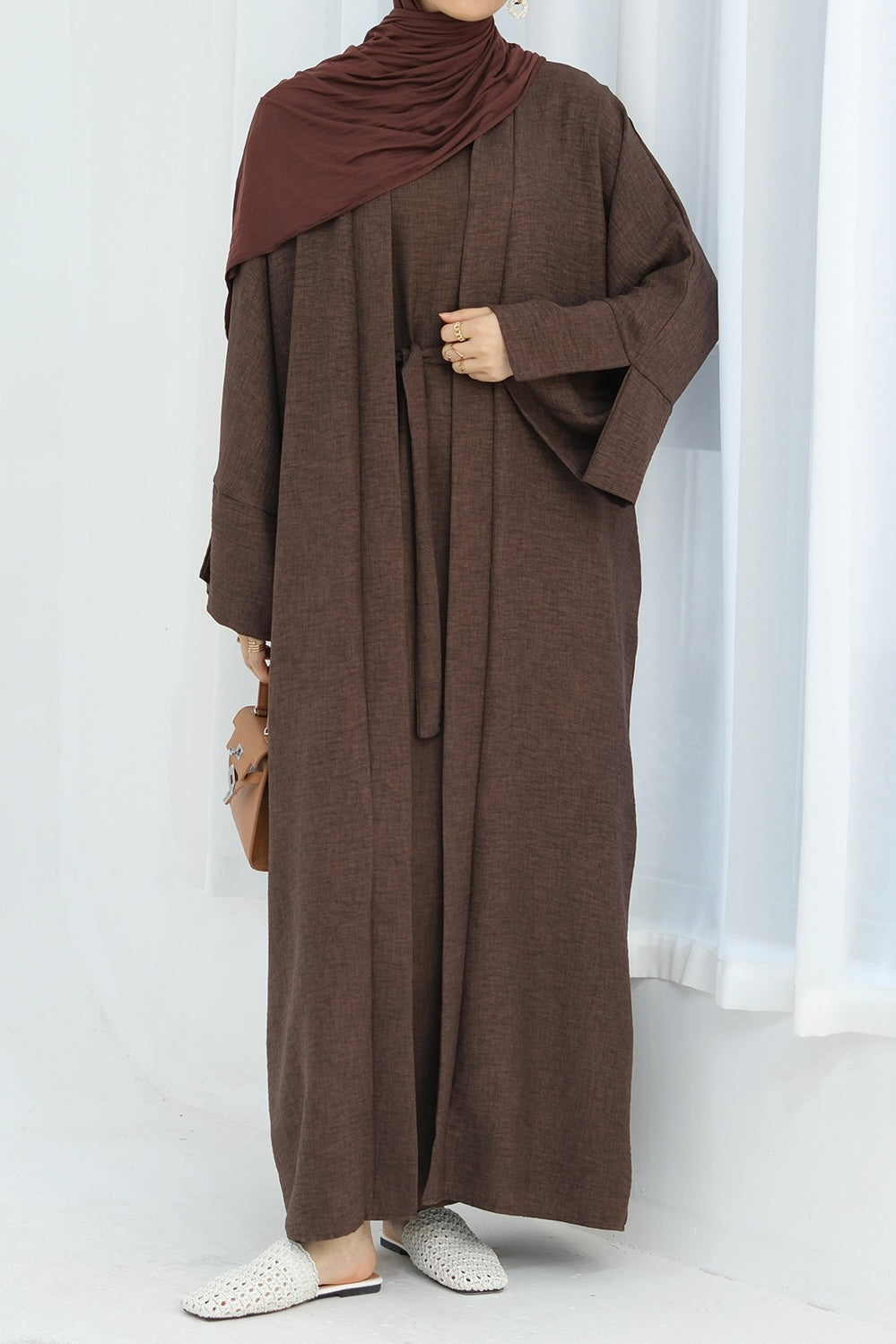 Najwa 2PCS Modest Abaya Set with belt 823 - Coffee