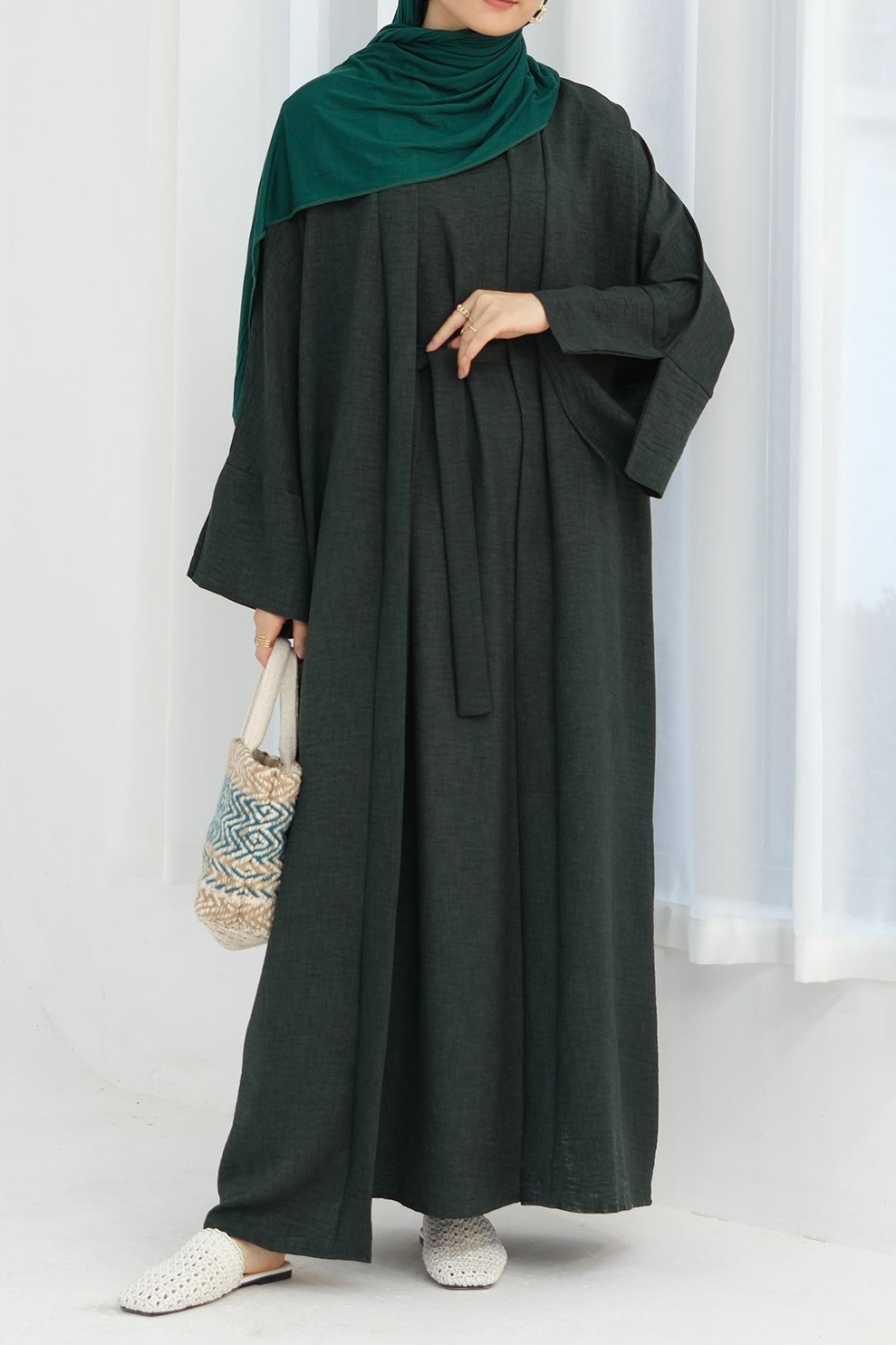 Najwa 2PCS Modest Abaya Set with belt 823 - Army Green