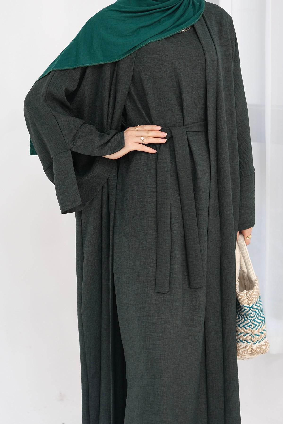 Najwa 2PCS Modest Abaya Set with belt 823 - Army Green