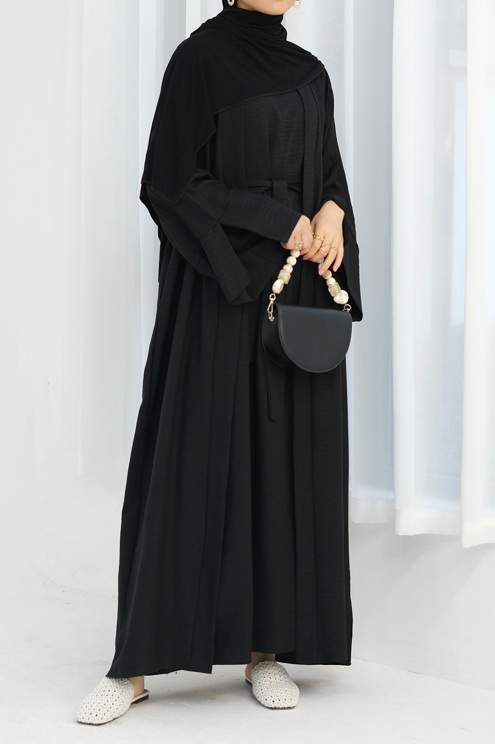 Najwa 2PCS Modest Abaya Set with belt 823 - Black