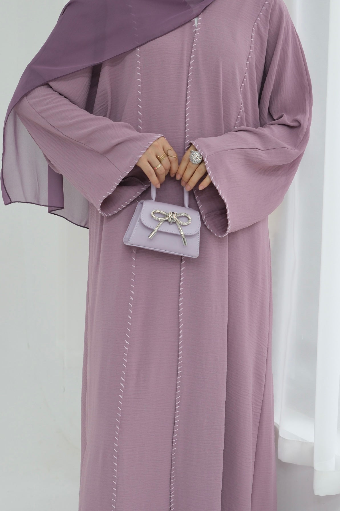 Farah Embroidered Modest Open Abaya 825 - Purple