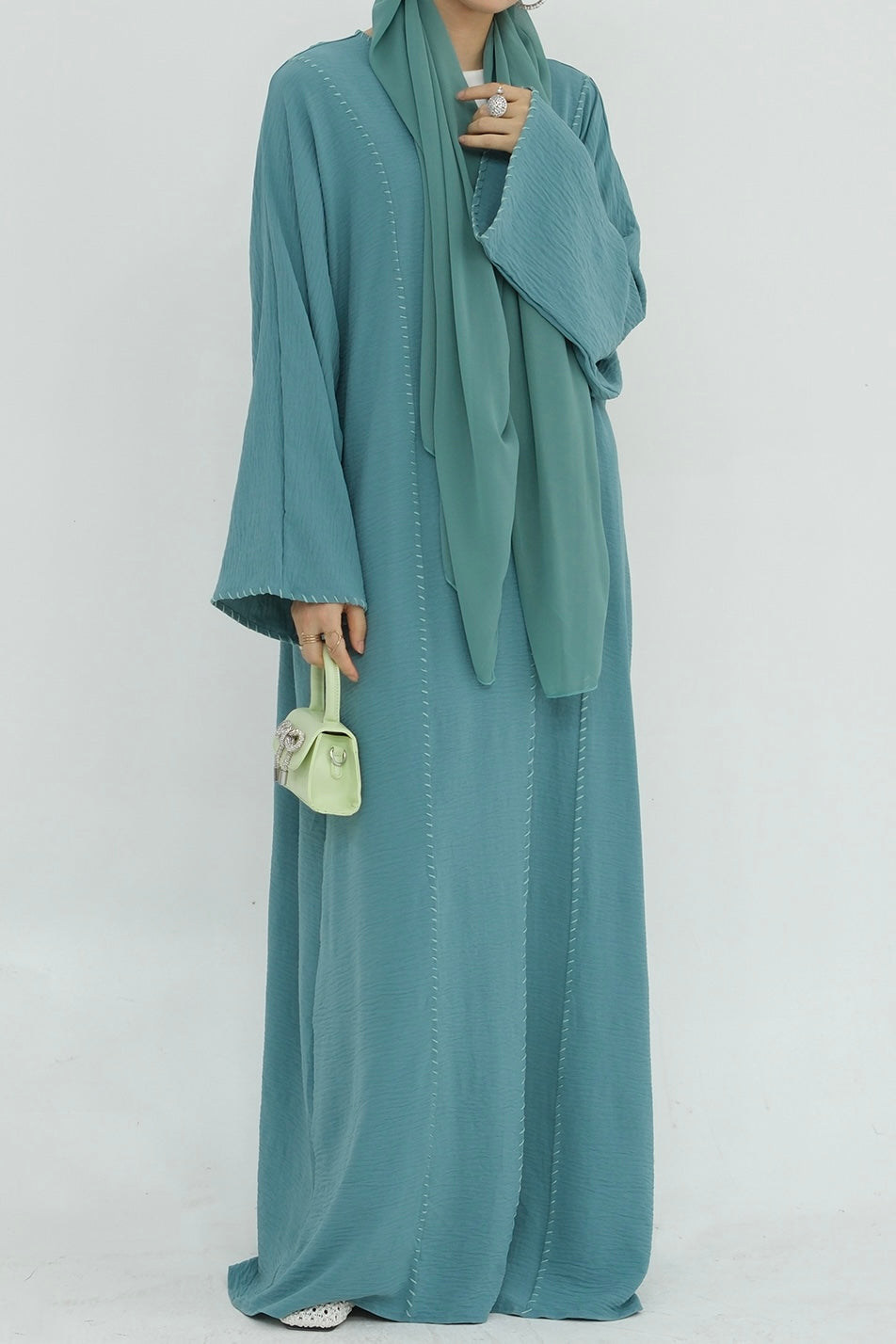 Farah Embroidered Modest Open Abaya 825 - Green