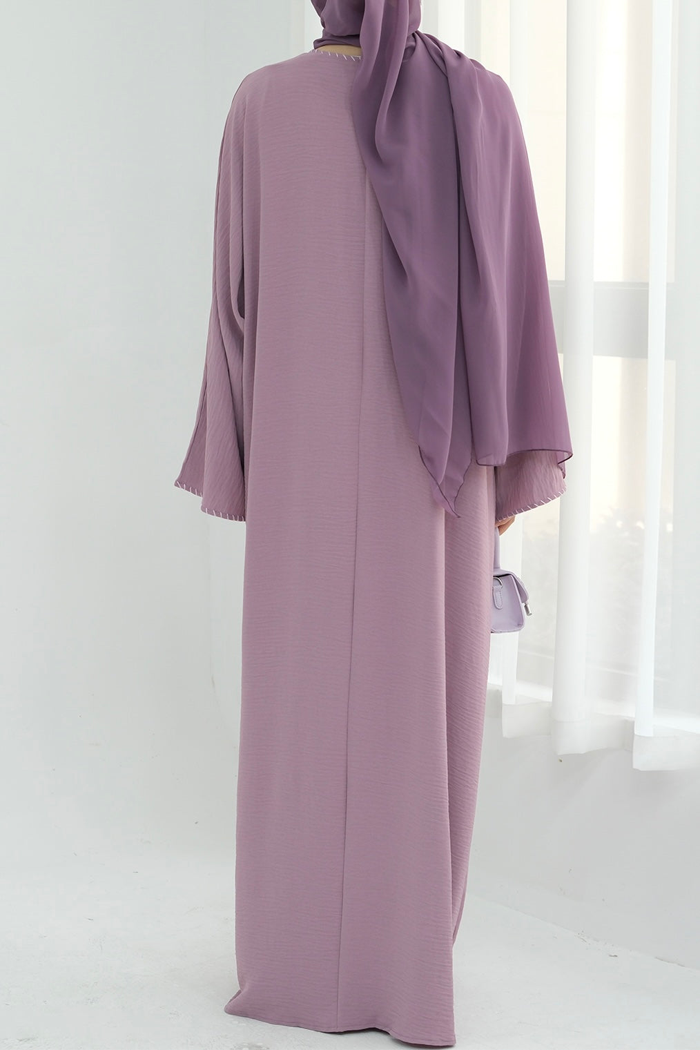 Farah Embroidered Modest Open Abaya 825 - Purple