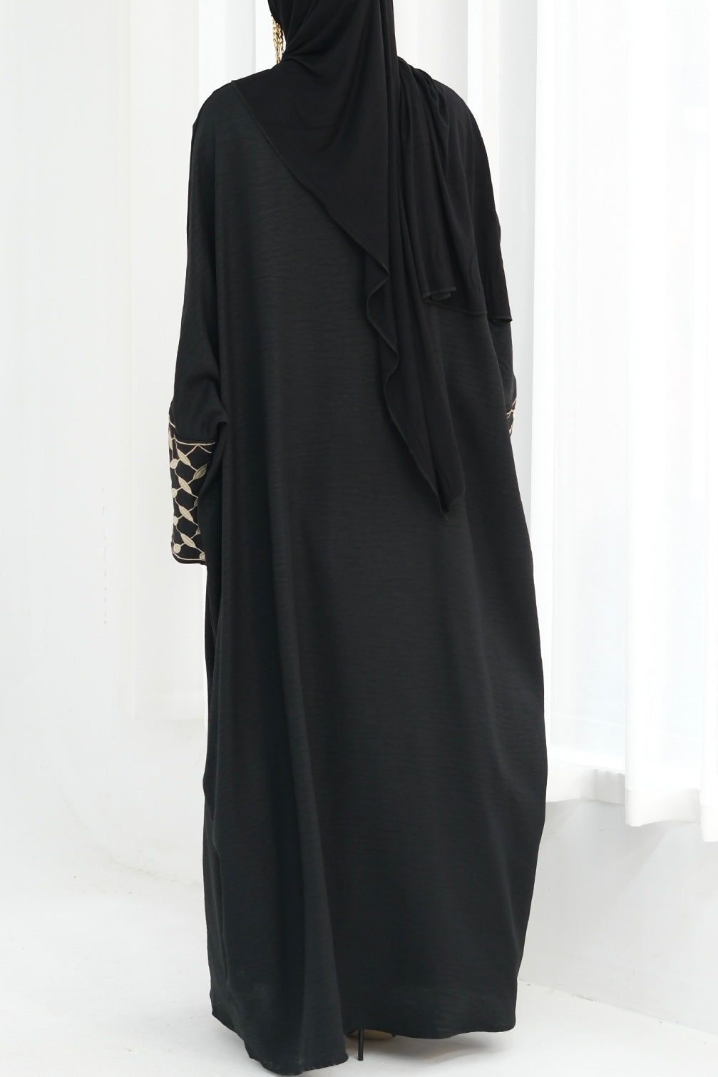 Alice Keffiyeh-Inspired Embroidery Open Abaya 837 - Black