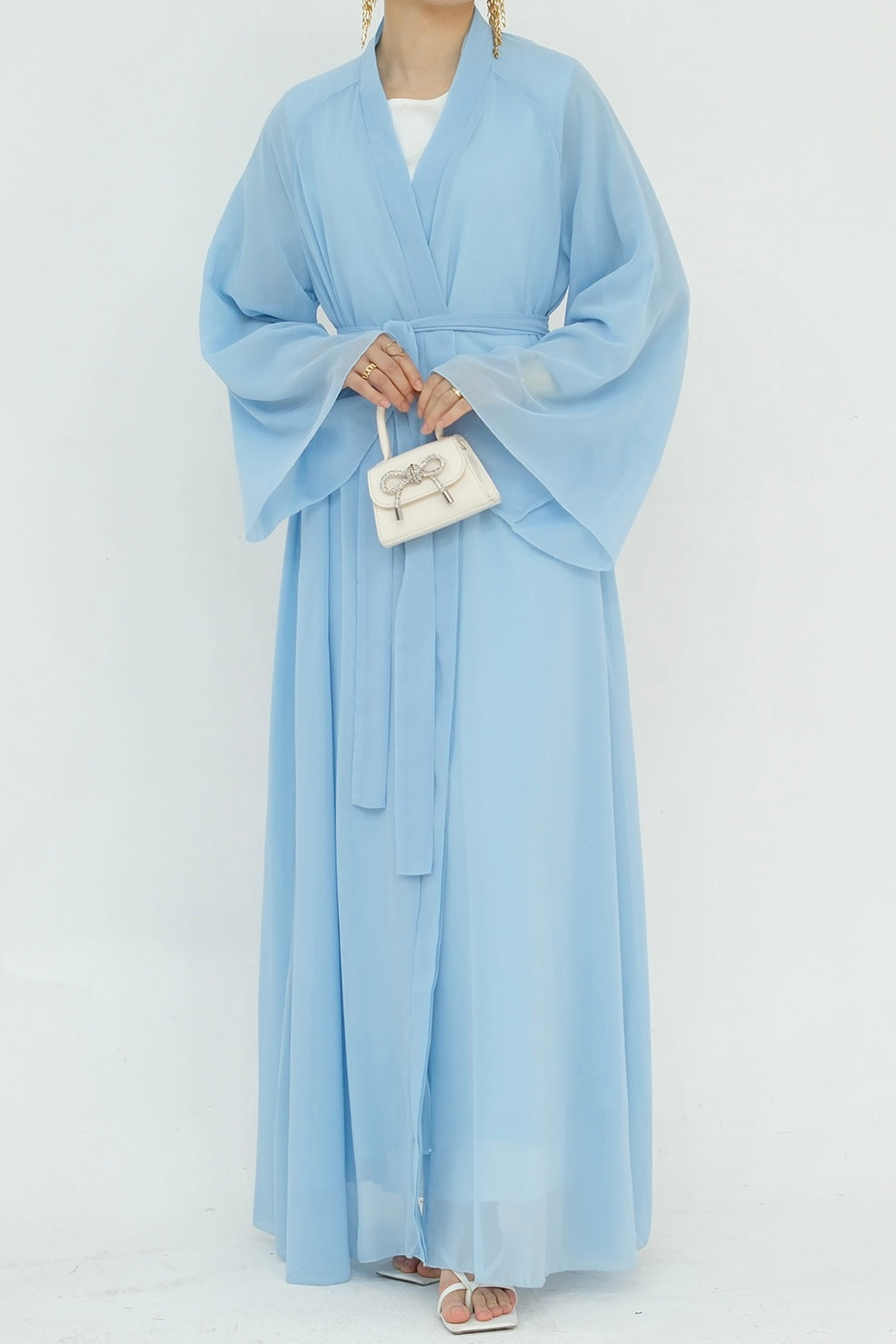 Camille Elegant Shimmering Overlay Open Abaya 839 - Light Blue