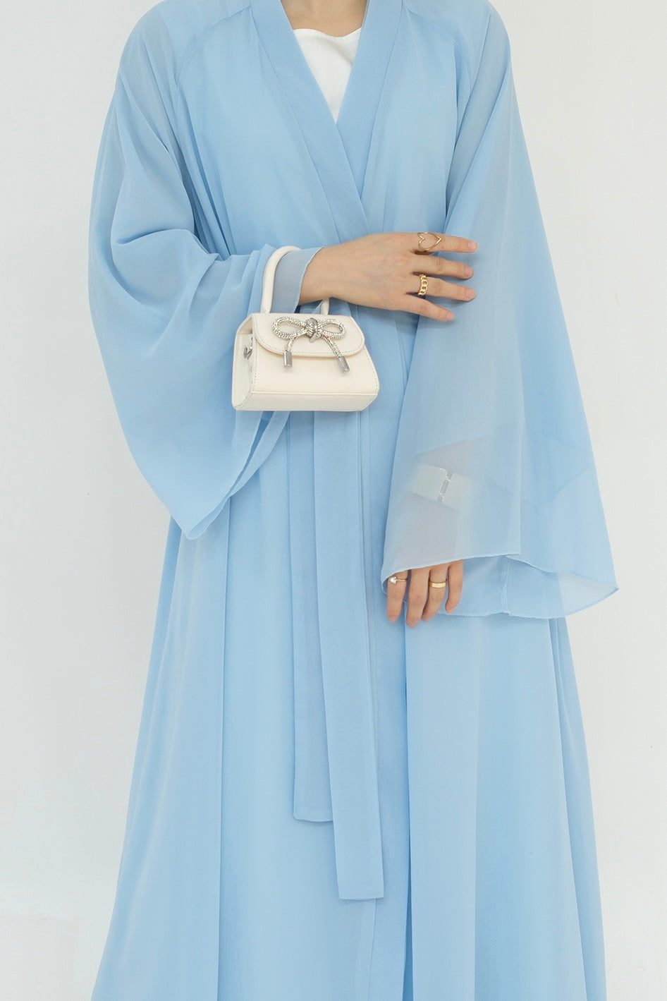 Camille Elegant Shimmering Overlay Open Abaya 839 - Light Blue