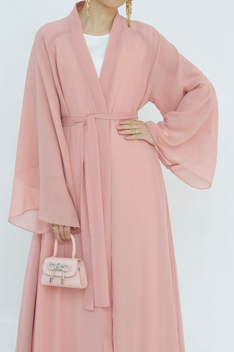 Camille Elegant Shimmering Overlay Open Abaya  839 - Pink