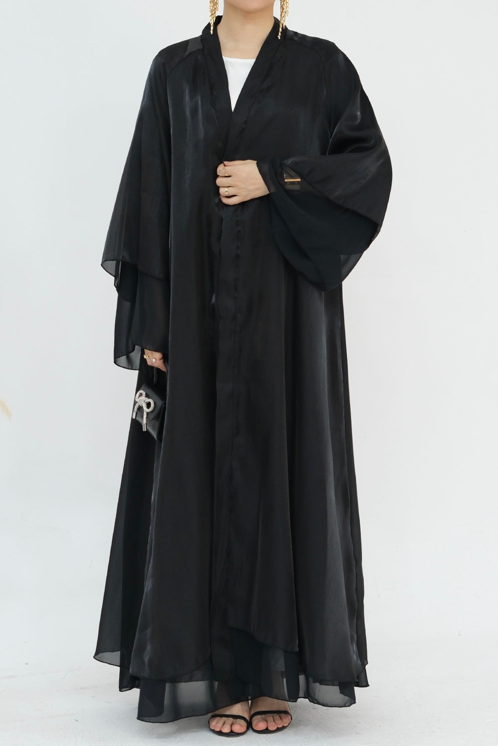 Camille Elegant Shimmering Overlay Open Abaya  839 - Black