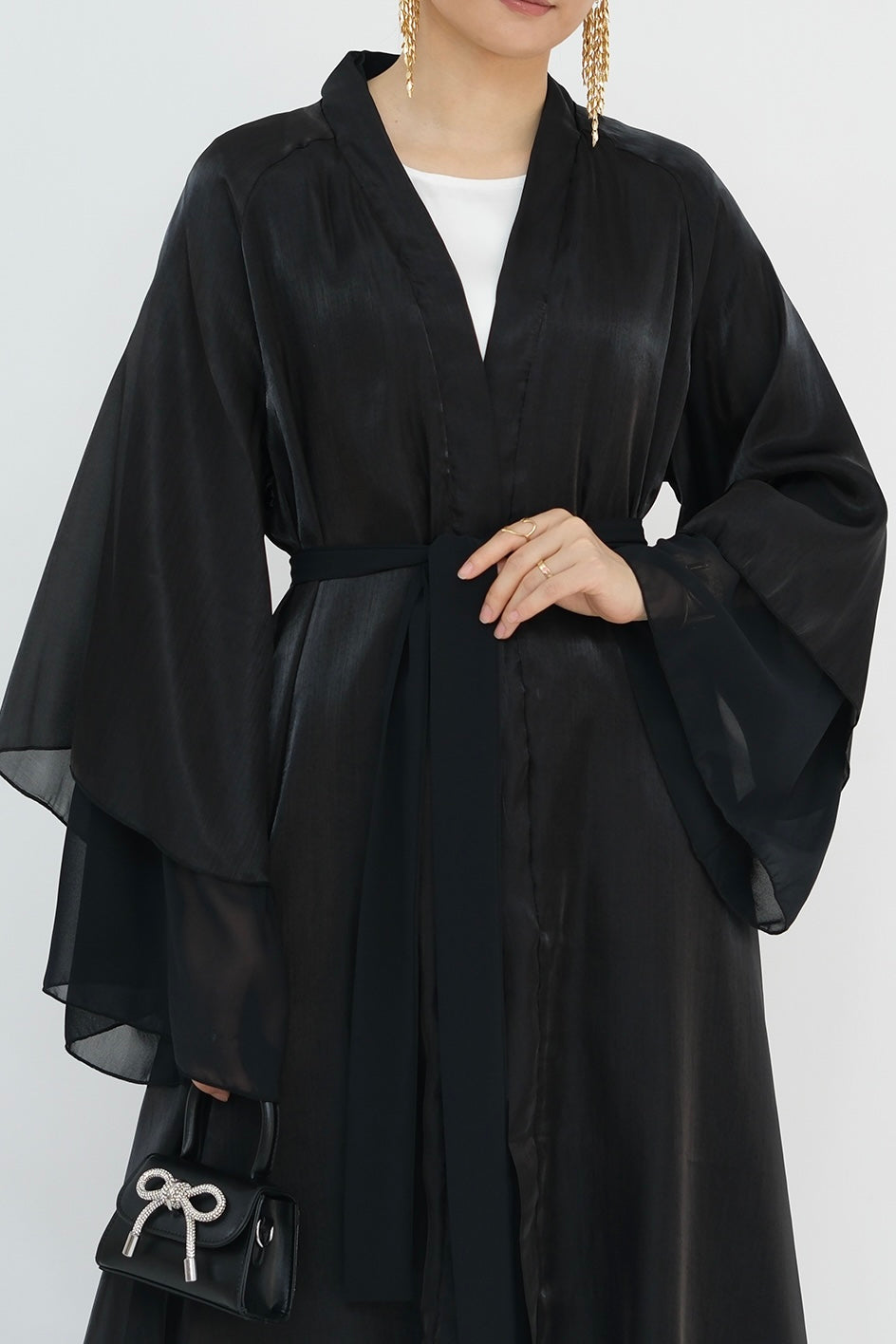 Camille Elegant Shimmering Overlay Open Abaya  839 - Black