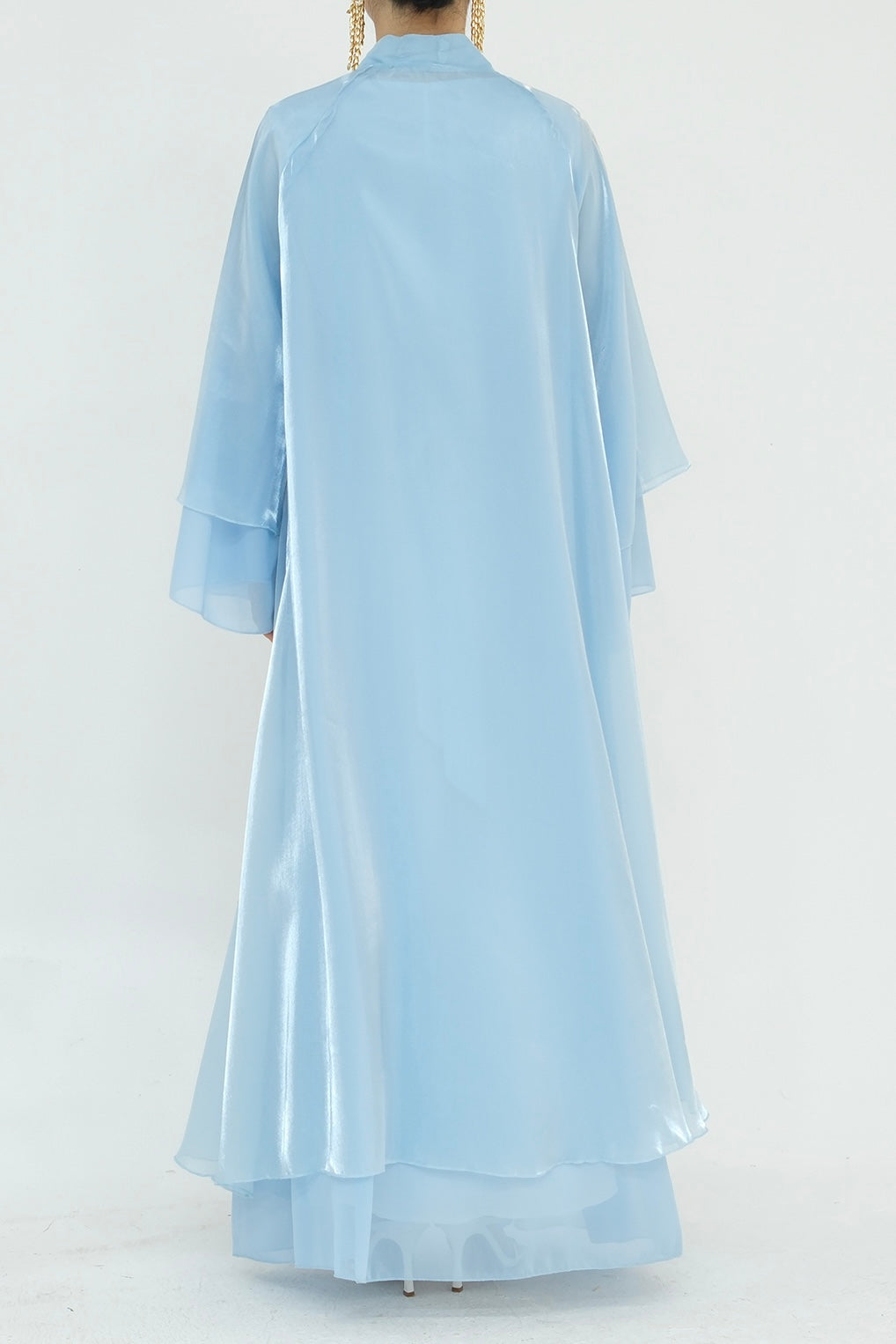 Camille Elegant Shimmering Overlay Open Abaya 839 - Light Blue