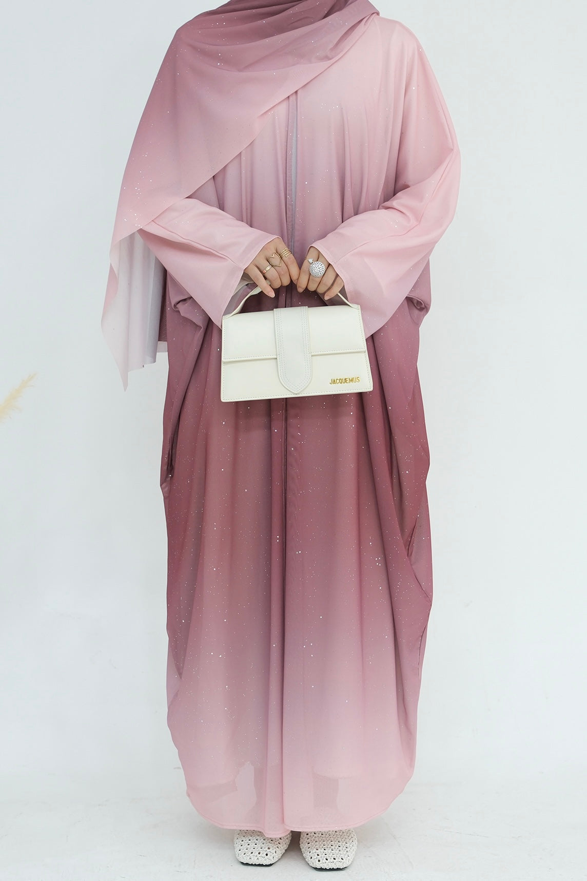 Rida Sparkling Gradient Open Abaya with hijab 840 – Pink