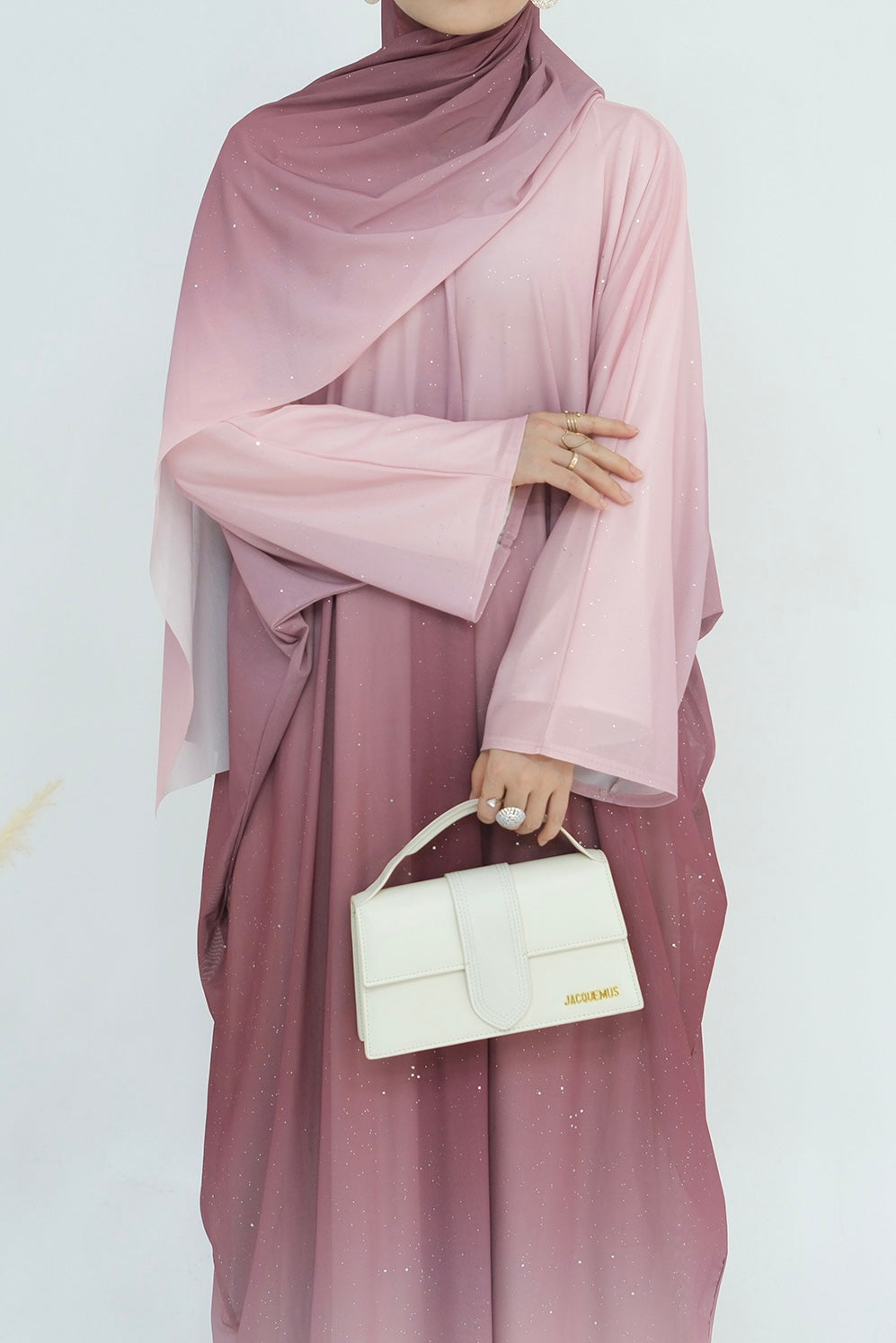 Rida Sparkling Gradient Open Abaya with hijab 840 – Pink