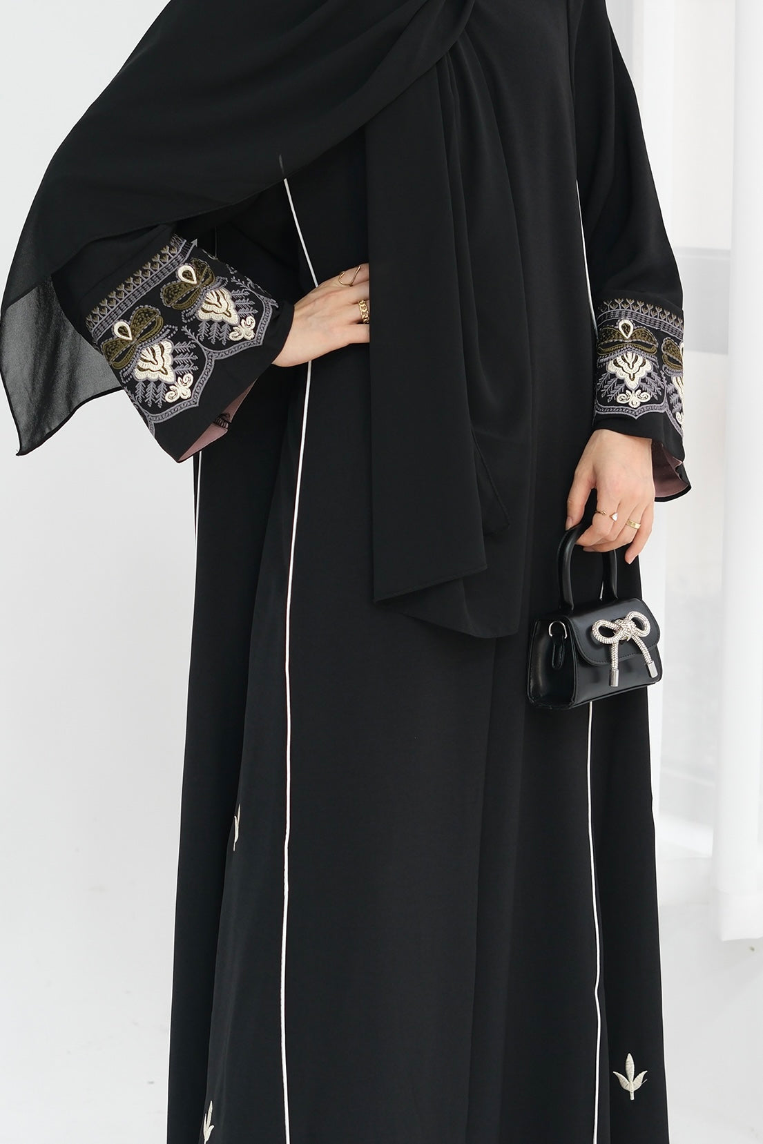 Anisa Intricate Embroidery Open Abaya 843 - Black