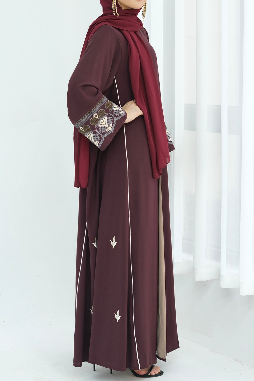 Anisa Intricate Embroidery Open Abaya 843 - Coffee