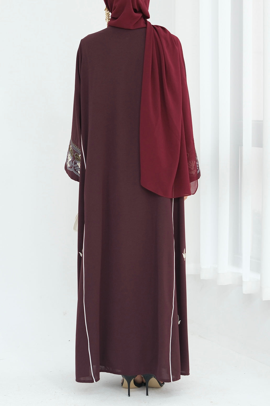 Anisa Intricate Embroidery Open Abaya 843 - Coffee