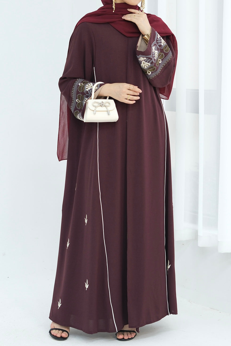 Anisa Intricate Embroidery Open Abaya 843 - Coffee