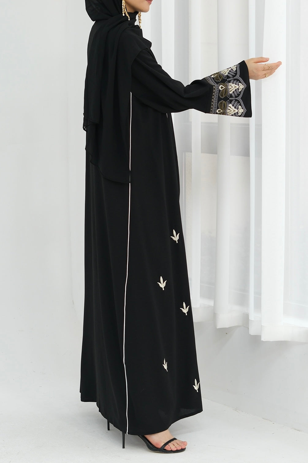 Anisa Intricate Embroidery Open Abaya 843 - Black