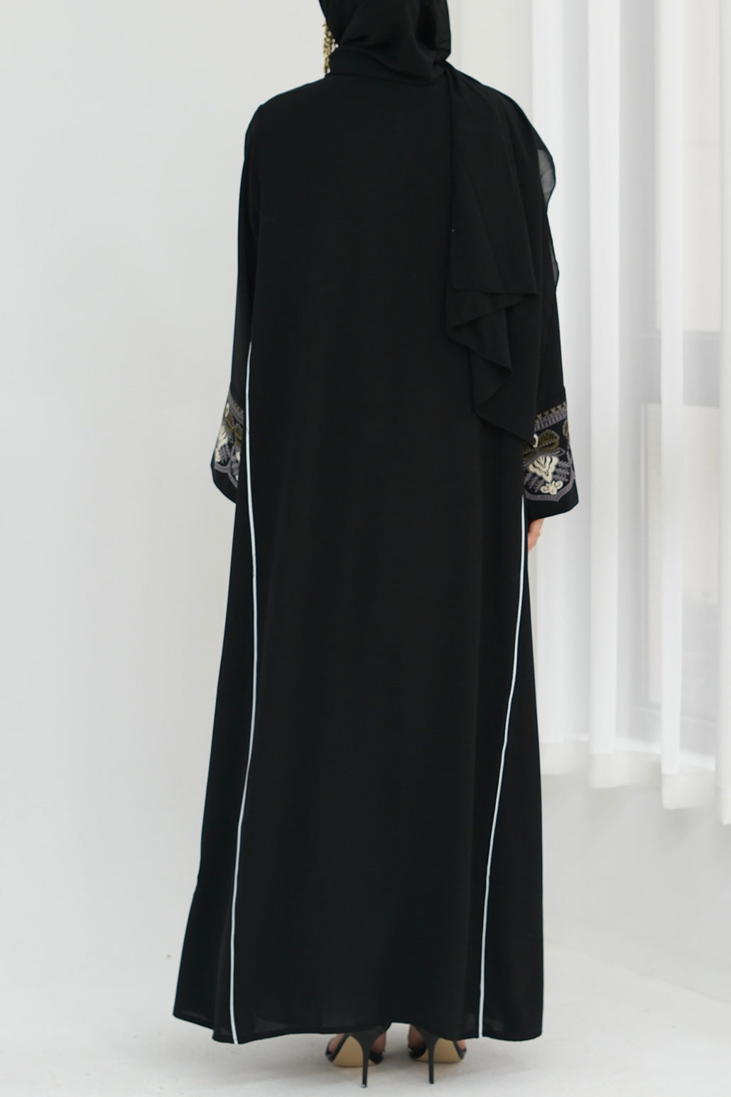 Anisa Intricate Embroidery Open Abaya 843 - Black