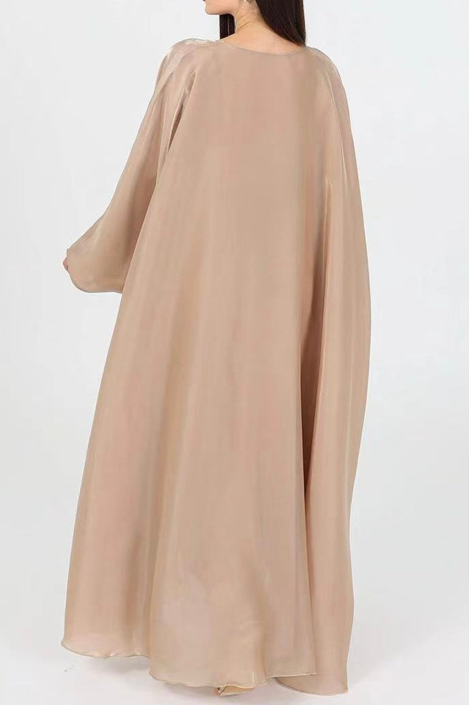 Anita Shiny Batwing Butterfly Sleeve Maxi Dress Kaftan Abaya 770 - Khaki